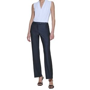 Calvin Klein Women’s Mid Rise Modern Fit Straight Leg Pants Navy Blue Size 8